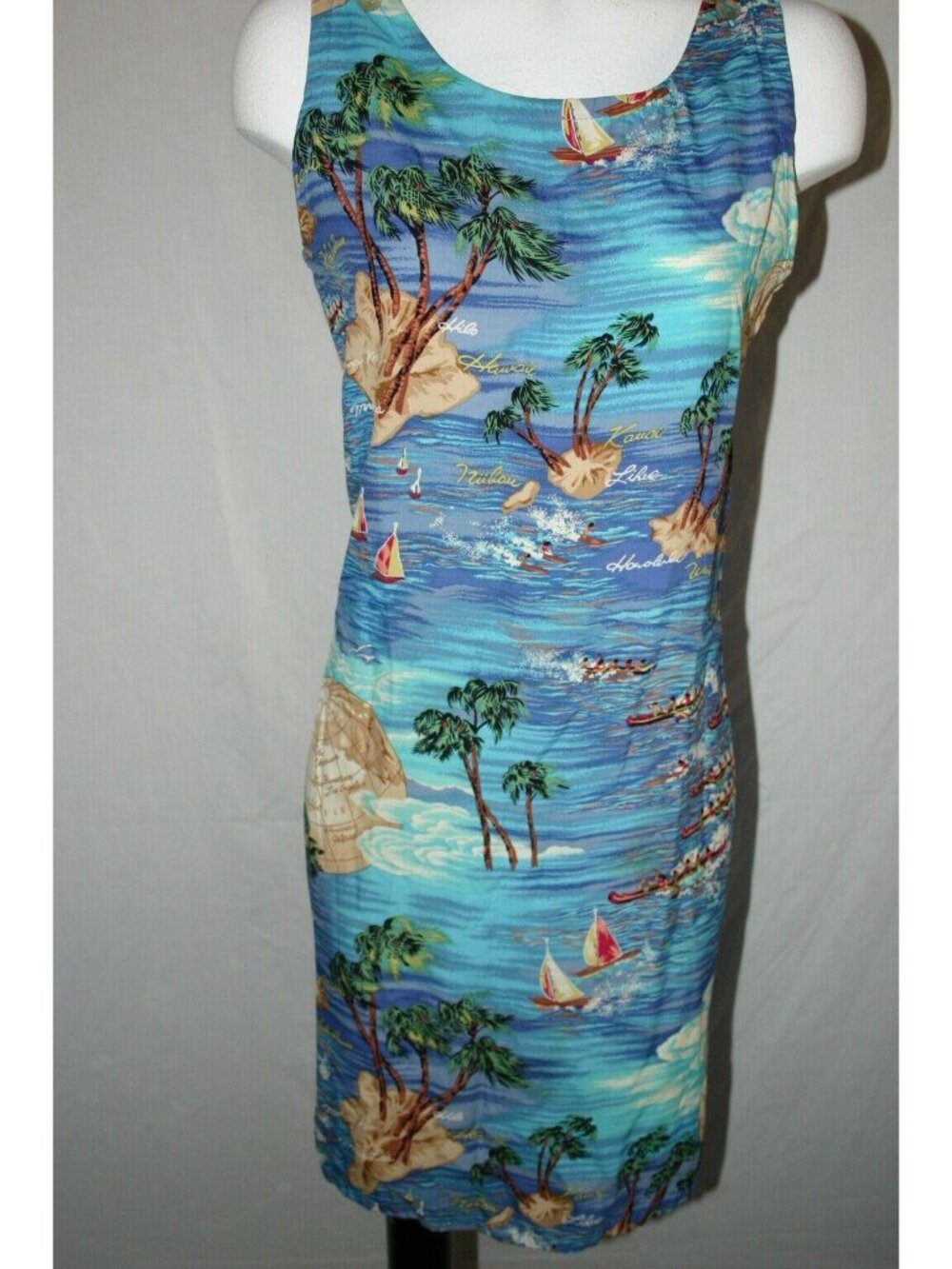 Dressing Clio Women's Blue Hawaiian Sleeveless Dress Beach Ocean Size M Medium